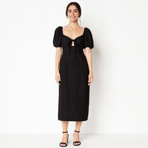 2/$30 ZARA Black 50% Linen Puff Sleeve Midi Dress